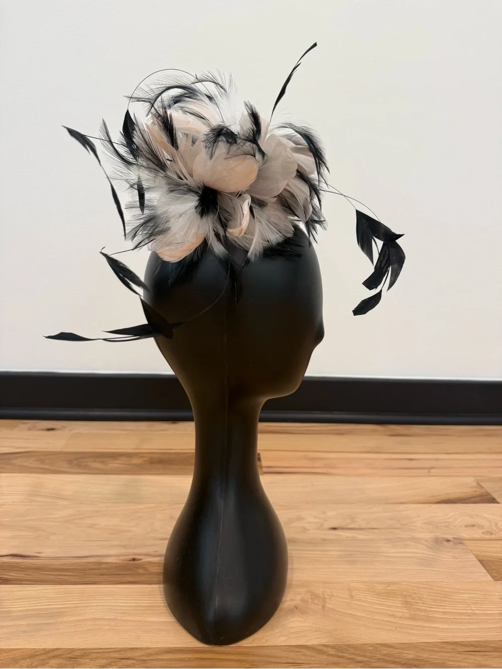 Black Blush Feather Fascinator Statement Headpiece Wedding Derby
